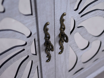 Elegant Sideboard With 2 Acrylic Mirrored Doors, Adjustable Shelf Storage