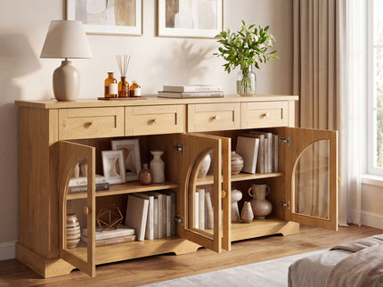 Sideboard Cabinet With 4 Drawers And 4 Arched Glass Doors