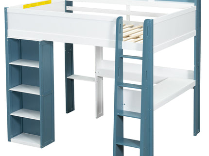 Loft Bed With Built In Storage Shelves, Clothes Rail, And Desk