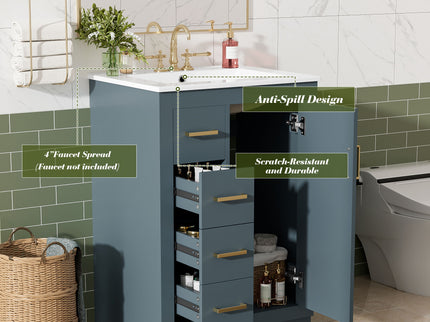 Bathroom Vanity With Integrated Sink, Rectangular Cabinet With 1 Door And 3 Drawers