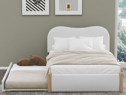 Upholstered Platform Bed With Wood Supporting Feet And Trundle
