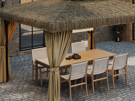 Outdoor Patio Gazebo With Double Canopy, Mosquito Net & Privacy Curtain - Brown