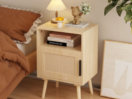 Nightstand, Side Table With Door And Open Shelf For Bedroom - Oak