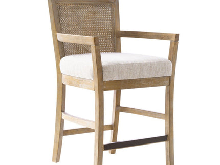 Cane Back Counter Stool With Upholstered Seat - Cream / Reclaimed Natural