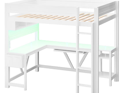 Gaming Loft Bed With Desk, Storage Shelves, LED And Charging Station