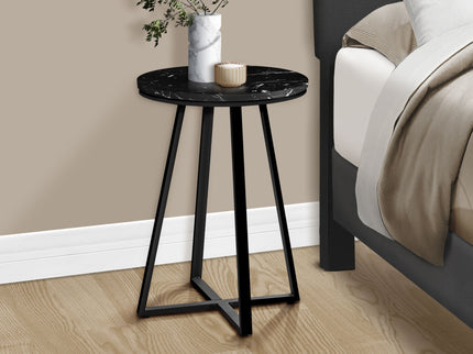 Accent Table, Side, Round Marble Look Contemporary & Modern - Black