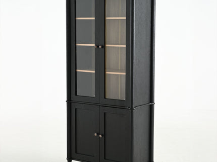 Vintage Display Cabinet With Double Glass Doors, Traditional Style For Collectibles, Ash Wood Veneer, 73.25" Tall - Black / Natural