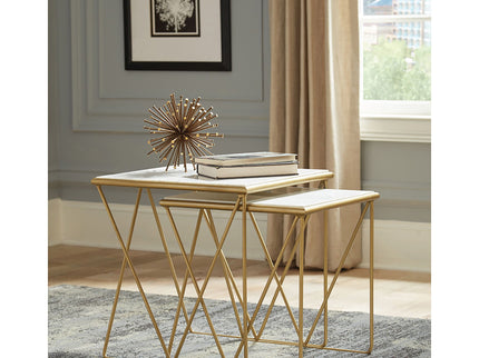 Sinclair - 2 Piece Nesting Table Set With Iron And Luxurious Marble Surface - White / Gold