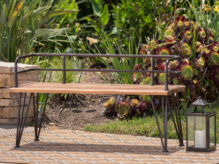 Outdoor Bench With Powder Coated Iron Frame - Teak