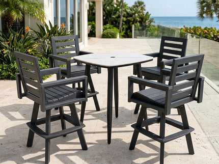 5 Piece Outdoor Bar Set With Table And Swivel Stools - Carbon / Ember Black