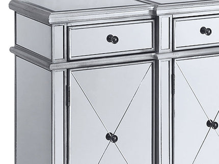 Battista - Mirrored 3 Drawer Wine Cabinet - Silver
