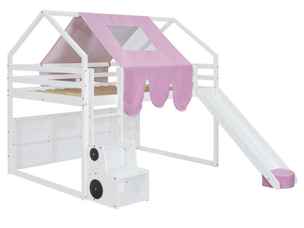 Loft Bed With House Shaped Frame And Tent