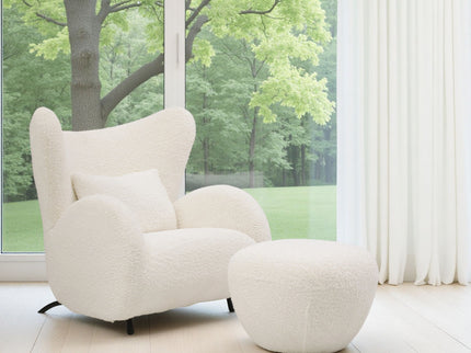 Wingback Armchair & Ottoman Combo For Living Room - White