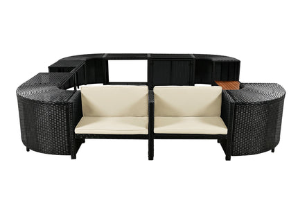 Spa Surround Spa Frame Quadrilateral Outdoor Rattan Sectional Sofa Set With Mini Sofa, Wooden Seats And Storage Spaces