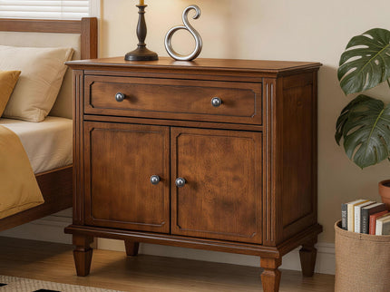 Nightstand With Charging Station Bedside Table With Drawer And Double Door Storage