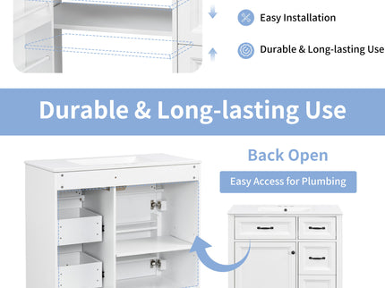 Modern Bathroom Vanity With Sink, 4 Drawers, Soft-Close Door, Adjustable Shelf