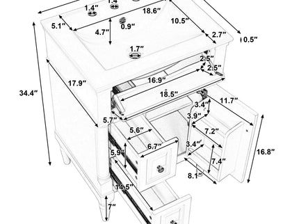 Freestanding Bathroom Vanity With Sink, Adjustable Shelf & Flip Drawer