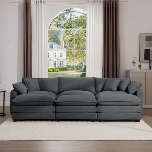 Modular Oversized Cushion Sofa With Ottoman, Low Back, Deep Seating Sofa Set