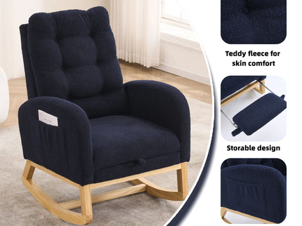 Ly-5104 - Accent Rocking Chair With Footrest & Storage Pocket For Living Room - Blue