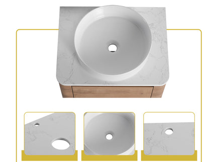 Wall Mounted Bathroom Vanity With Art Sink, 1 Storage Shelf, 2 Soft Close Doors