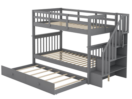 Stairway Bunk Bed With Storage And Guard Rail For Bedroom