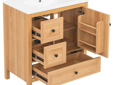Modern Bathroom Vanity With Sink, Soft Close Drawers & Door, Storage Rack
