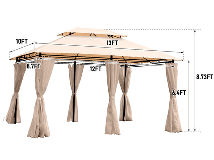 Outdoor Patio Gazebo Tent With Ventilated Double Roof And Sidewall