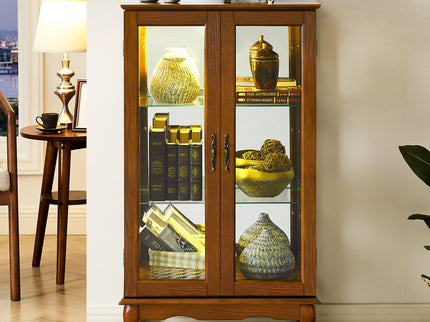 Curio Cabinet Lighted Curio Diapaly Cabinet With Adjustable Shelves And Mirrored Back Panel, Tempered Glass Doors (3 Tier), (E26 Light Bulb Not Included)