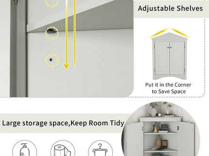 Triangle Bathroom Storage Cabinet With Adjustable Shelves, Freestanding Floor Cabinet For Home Kitchen
