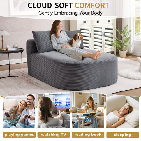 Oversized Chaise Lounge Sofa Bed With Deep Seat And Soft Pillows