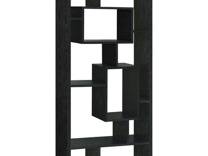 10 Shelf Open Back Bookcase With Geometric Design - Black