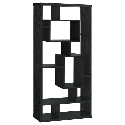 10 Shelf Open Back Bookcase With Geometric Design - Black