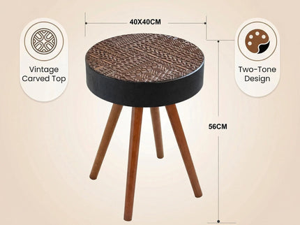 Round Coffee Table With Carved Top For Living Room