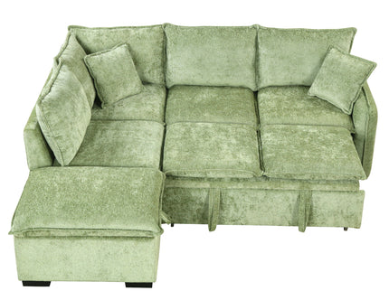 Convertible Sofa Bed Sectional Sofa Sleeper L-Shaped Sofa With A Storage Ottoman, Two Pillows, Two Power Sockets And Two USB Ports For Living Room