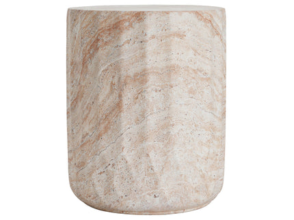 Outdoor / Indoor Lightweight Concrete Side Table, Cylinder Travertine Finish Accent Table - Beige