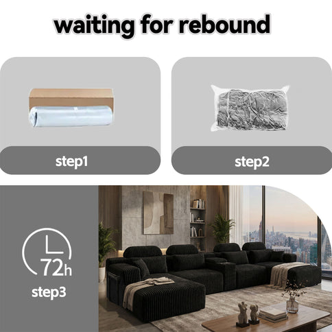 U-Shaped Sectional Sofa With Chaise Lounge And Cup Holders