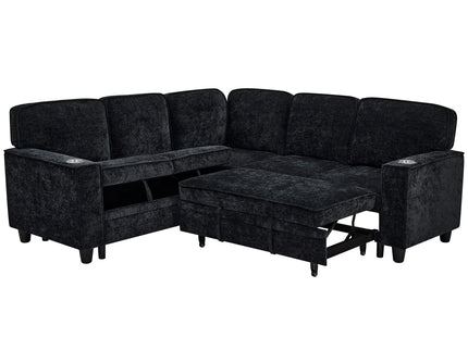 L-Shaped Sofa With Pull Out Sofa Bed With USB
