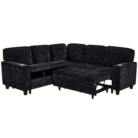 L-Shaped Sofa With Pull Out Sofa Bed With USB
