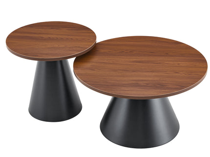 Nesting Coffee Table, Adjustable Foot Pads For Living Room (Set of 2) - Walnut / Black