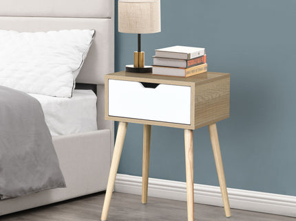 Side Table With 1 Drawer, Mid-Century Modern Storage Cabinet For Bedroom - White / Wood