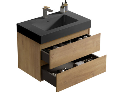 Alice - Natural Oak Bathroom Vanity With Sink, Large Storage Wall Mounted Floating Bathroom Vanity For Modern Bathroom, One-Piece Sink Basin Without Drain