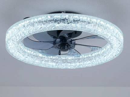 LED Light Source And Remote Control, 3000 - 6500K Dimmable Flush Mount LED Fan Light, 6 Speeds, Quiet DC Motor For Living Room - Matte Black