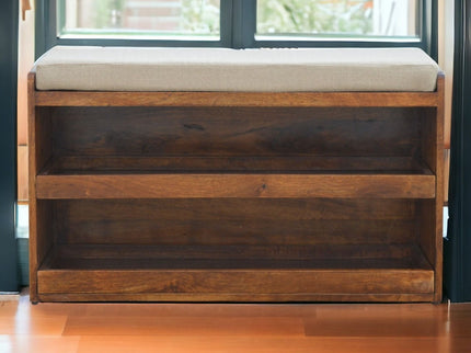 Pull Out Shoe Bench - Chestnut / Mud Linen