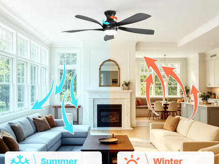 52" Ceiling Fan With 3 Color Dimmable LED Light, DC Reversible Motor, 6 Speed Settings