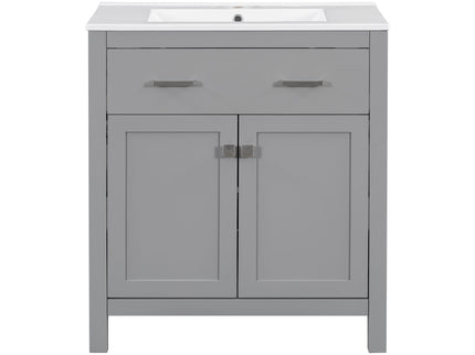 Bathroom Vanity With Ceramic Sink, Modern Single Bathroom Cabinet With 2 Doors And A Shelf, Soft Close Doors
