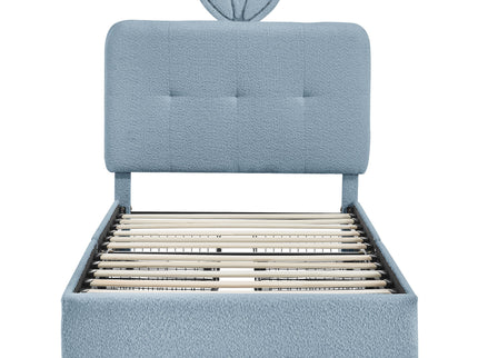 Upholstered Bed With Oversized Rabbit Ear Headboard, LED Lights & 4 Storage Drawers