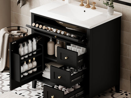 Bathroom Vanity With Sink, 3 Drawers And Adjustable Shelf