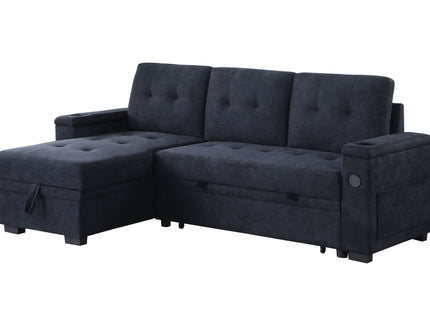 Ashlyn II - 84"W Woven Fabric Reversible Sleeper Sectional Sofa with Storage Chaise