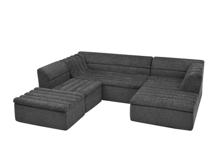 U-Shaped Modular Sectional Sofa With Chaise And Movable Ottoman With Wave-Shaped Armrest