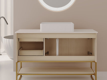 Bathroom Vanity With Vessel Sink Accent Free Standing Cabinet - Ameican White Oak / Gold / White